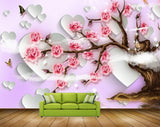 Avikalp MWZ1324 Pink Rose Flowers Branches Butterflies 3D HD Wallpaper