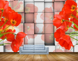 Avikalp MWZ1325 Red Flowers 3D HD Wallpaper