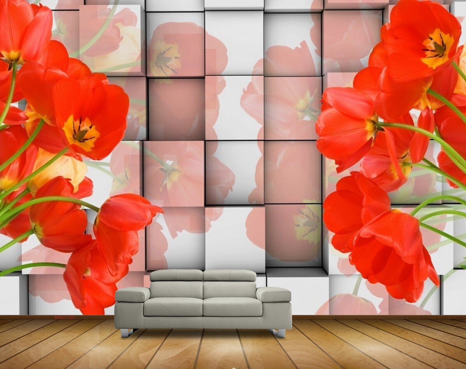 Avikalp MWZ1325 Red Flowers 3D HD Wallpaper