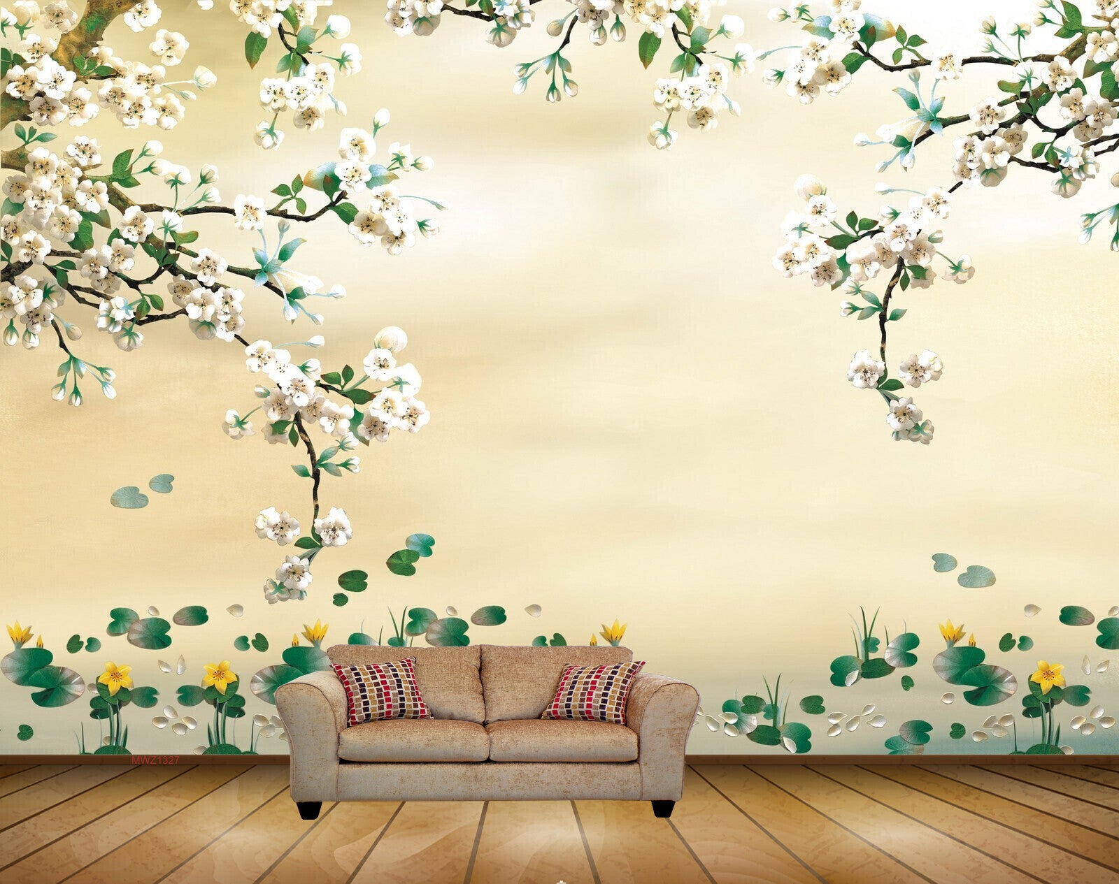 Avikalp MWZ1327 White Yellow Flowers Branches 3D HD Wallpaper
