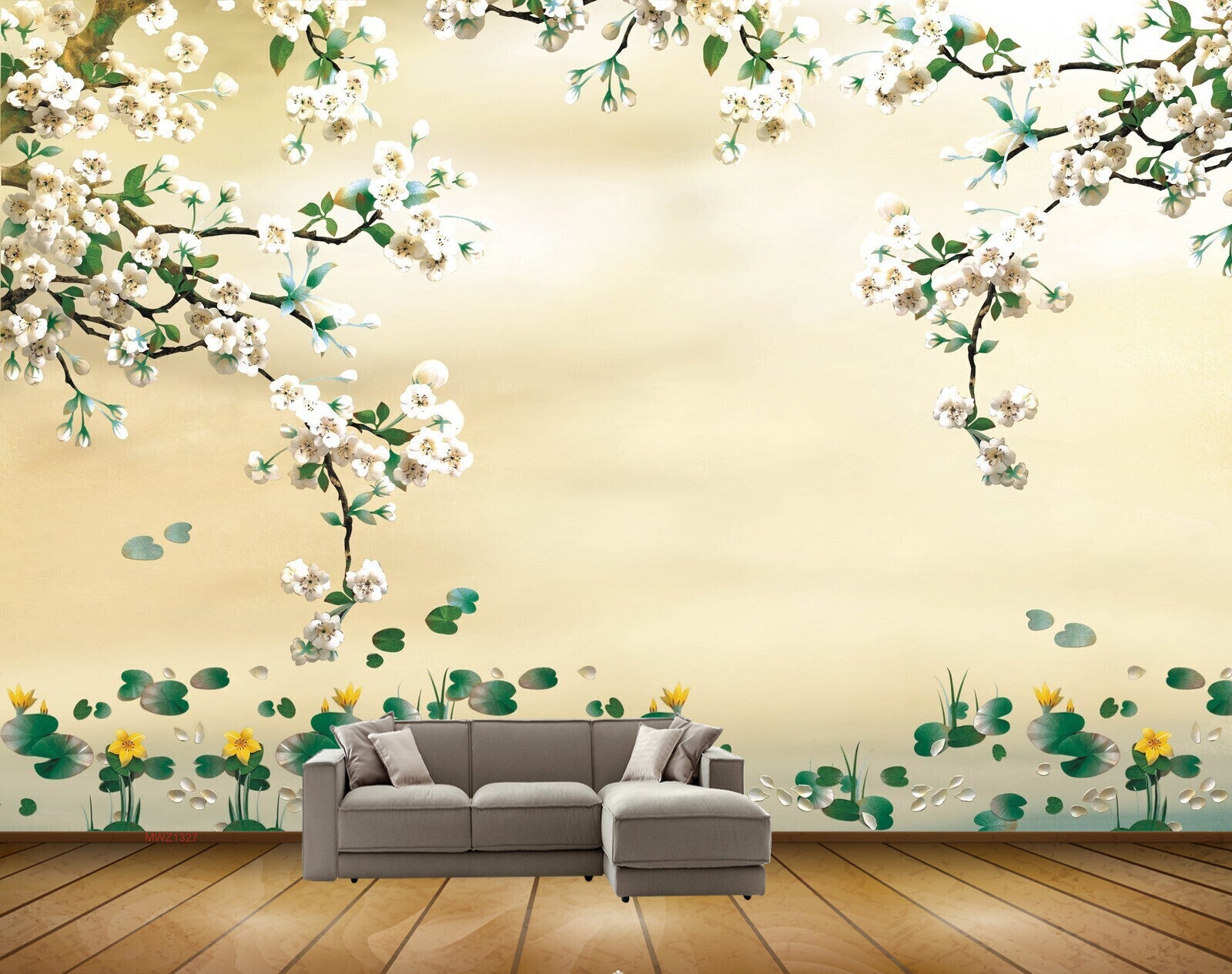 Avikalp MWZ1327 White Yellow Flowers Branches 3D HD Wallpaper