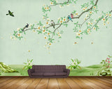 Avikalp MWZ1328 White Green Flowers Birds Plants HD Wallpaper