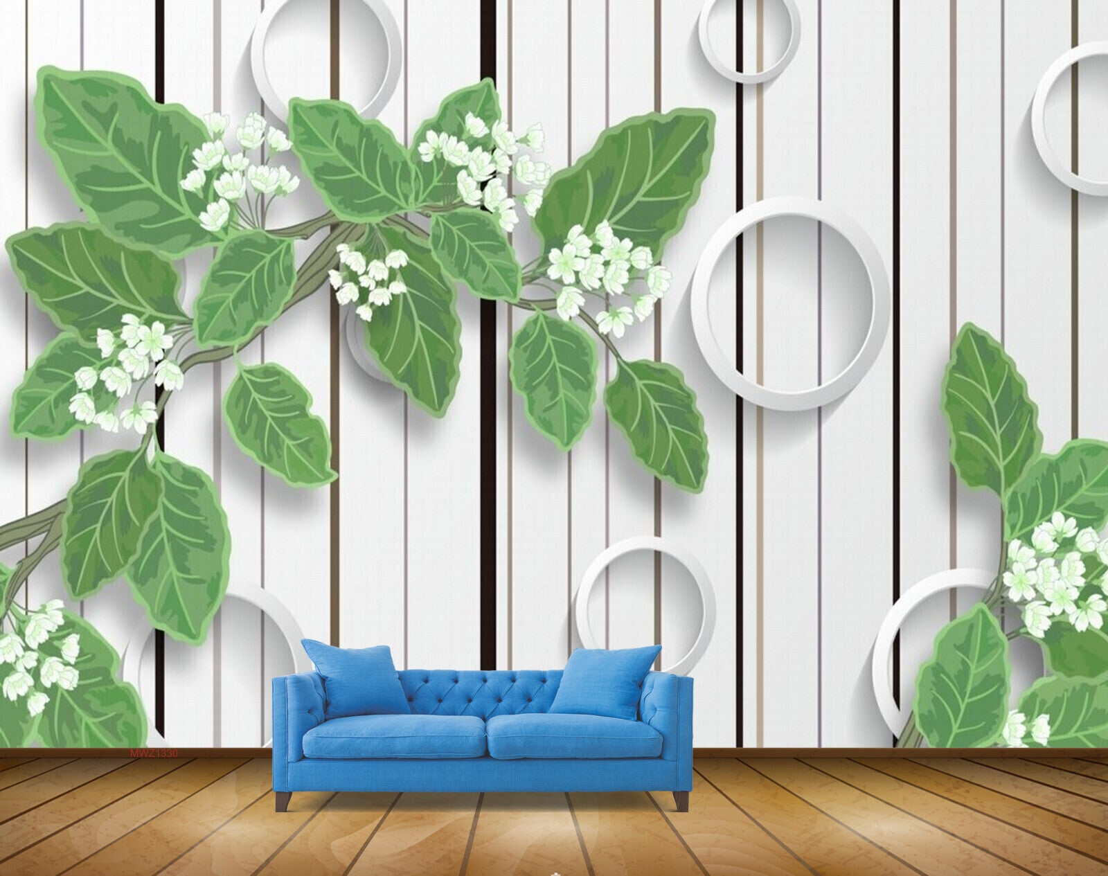 Avikalp MWZ1330 White Flowers Leaves 3D HD Wallpaper