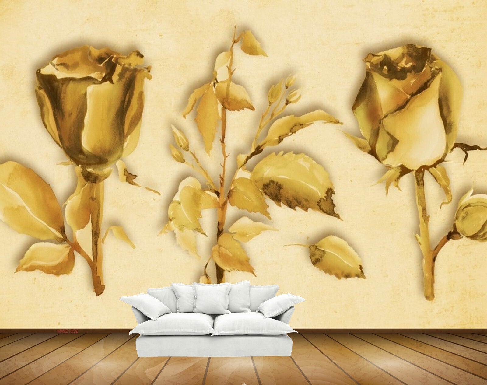 Avikalp MWZ1332 Golden Rose Flowers 3D HD Wallpaper