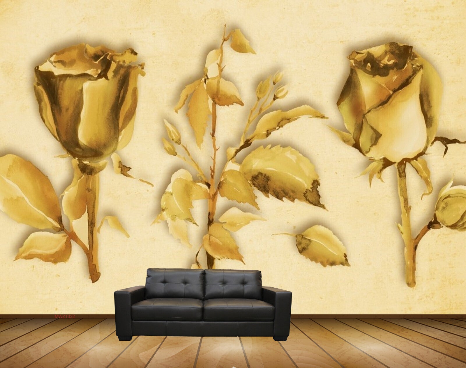 Avikalp MWZ1332 Golden Rose Flowers 3D HD Wallpaper