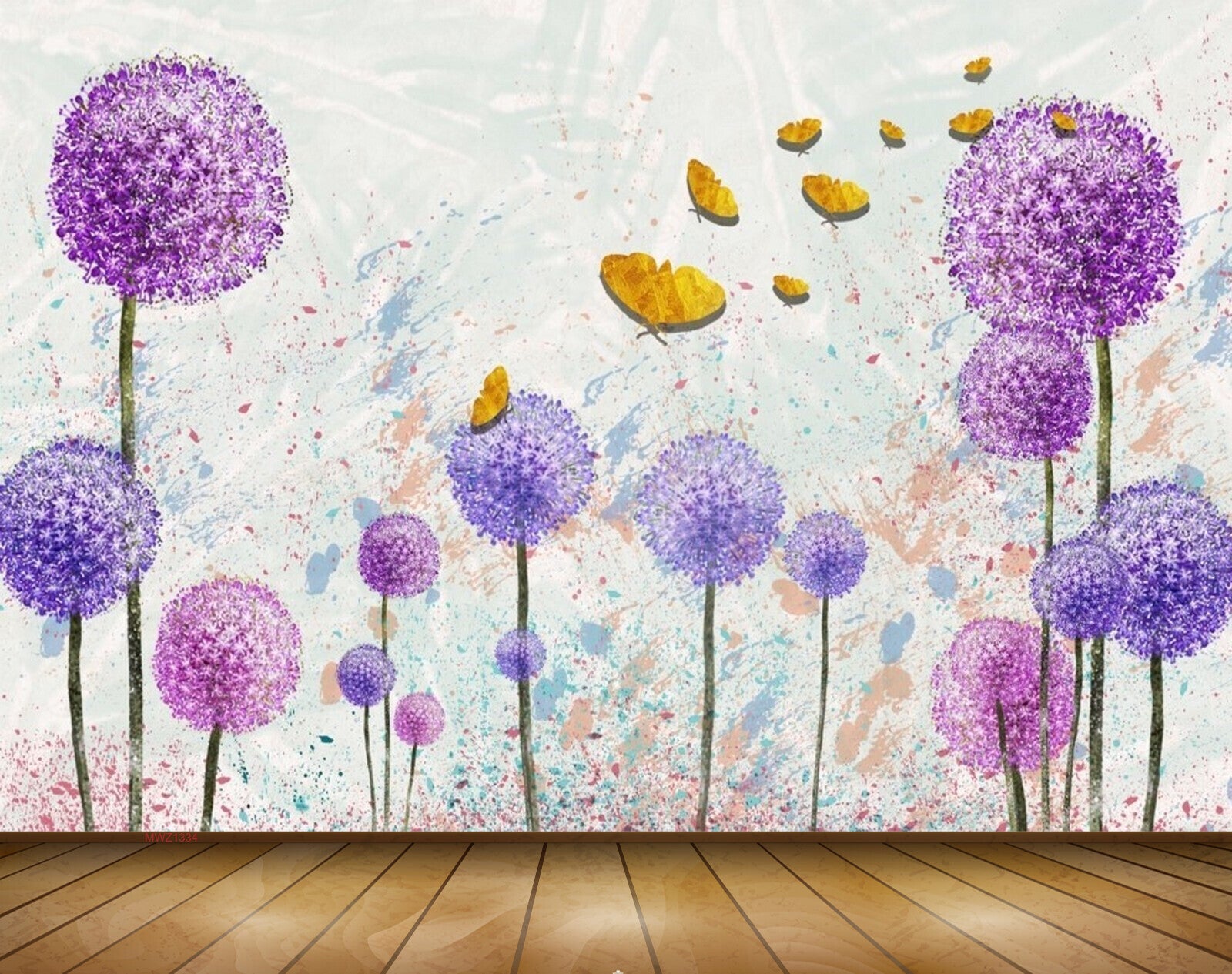 Avikalp MWZ1334 Pink Purple Flowers Butterflies 3D HD Wallpaper