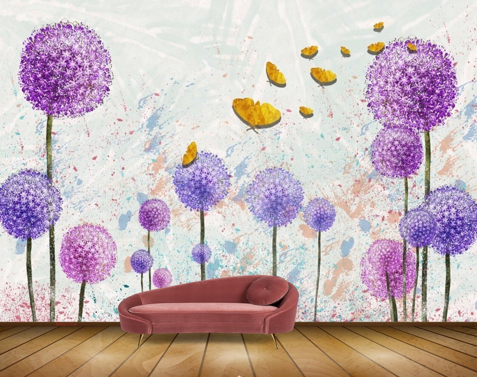 Avikalp MWZ1334 Pink Purple Flowers Butterflies 3D HD Wallpaper