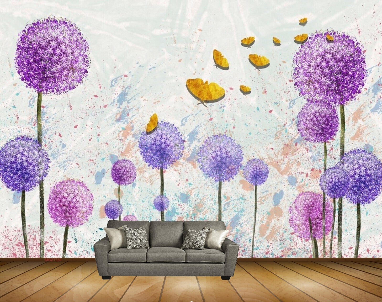 Avikalp MWZ1334 Pink Purple Flowers Butterflies 3D HD Wallpaper