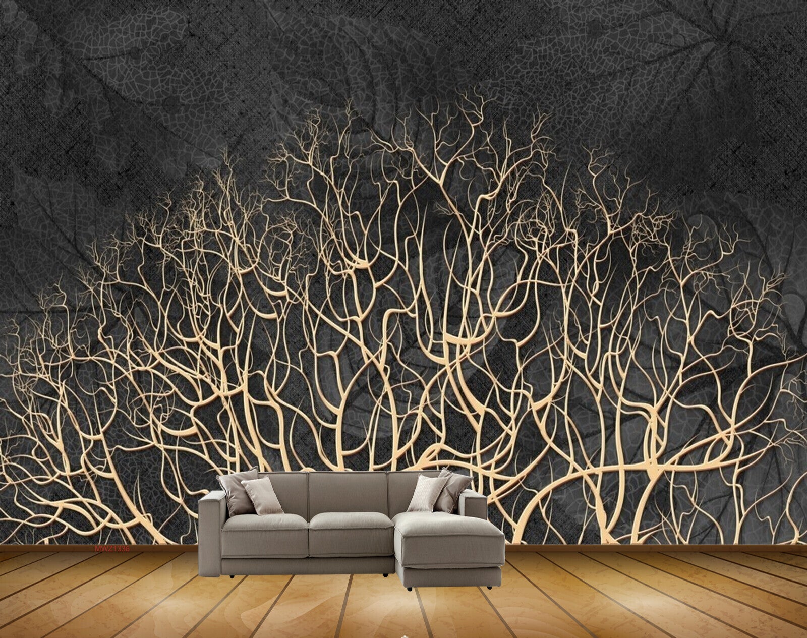 Avikalp MWZ1336 Golden Branches 3D HD Wallpaper