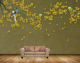 Avikalp MWZ1339 Yellow Flowers Branches Birds HD Wallpaper