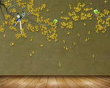 Avikalp MWZ1339 Yellow Flowers Branches Birds 3D HD Wallpaper