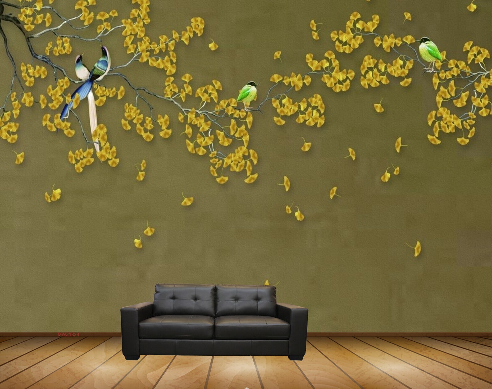 Avikalp MWZ1339 Yellow Flowers Branches Birds 3D HD Wallpaper