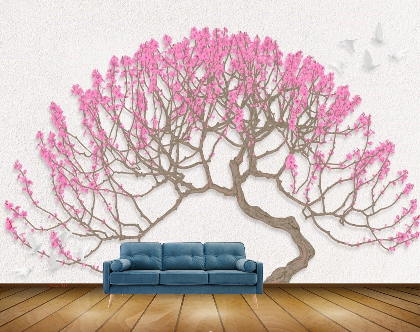 Avikalp MWZ1341 Tree Pink Flowers Birds 3D HD Wallpaper