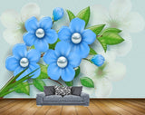 Avikalp MWZ1343 Blue Flowers Leaves HD Wallpaper