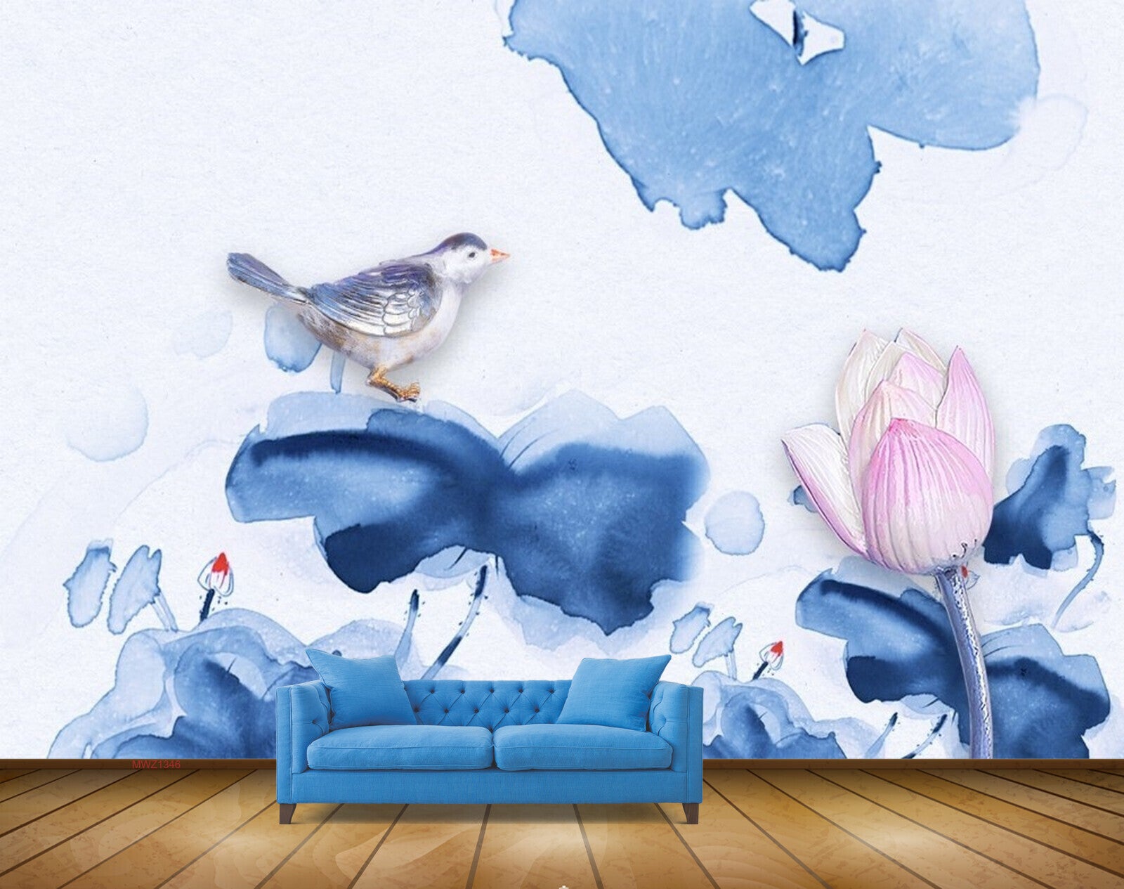 Avikalp MWZ1346 Pink Flowers Birdd 3D HD Wallpaper