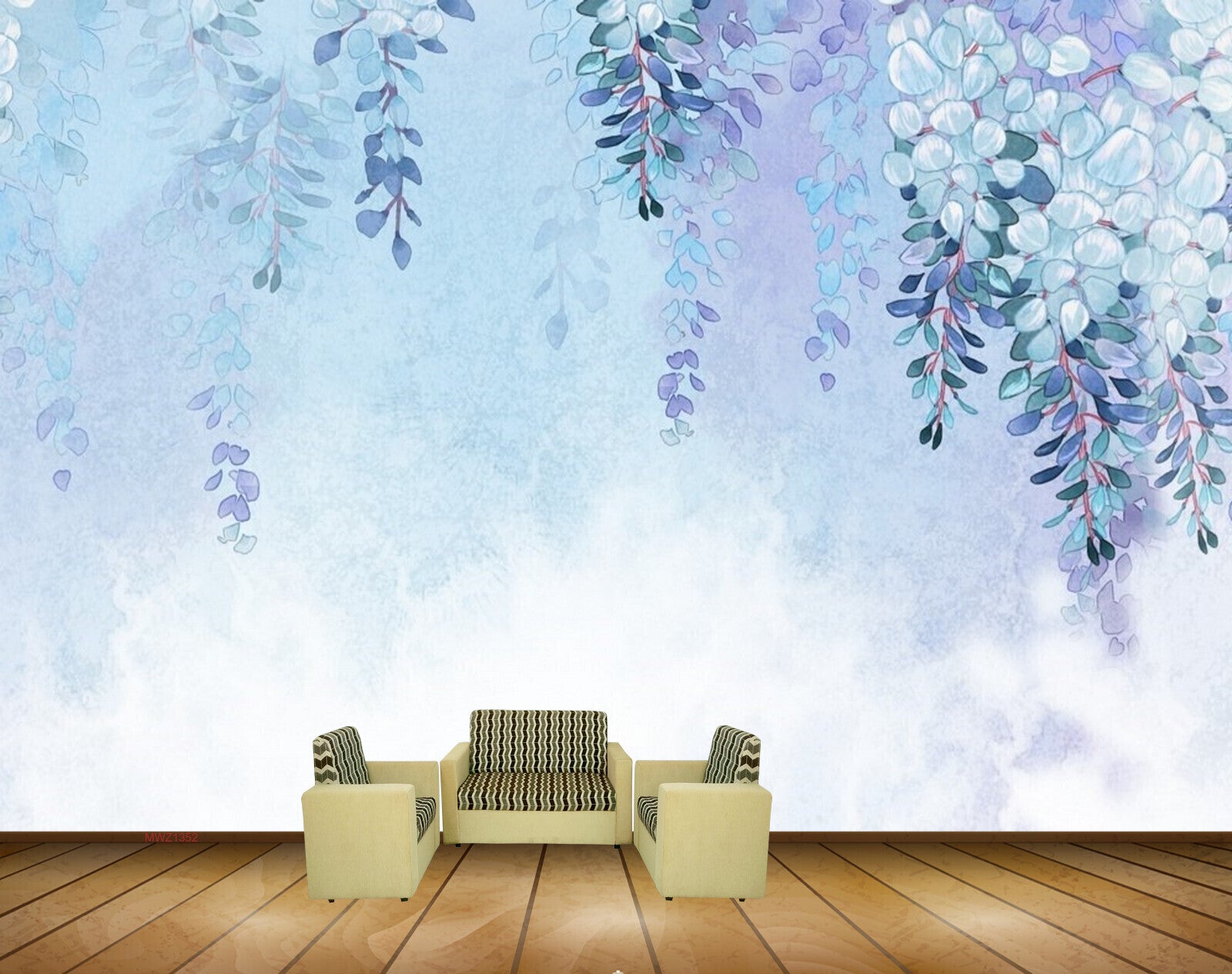 Avikalp MWZ1352 Blue White Leaves HD Wallpaper