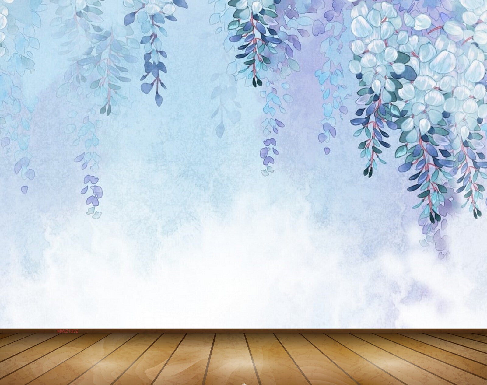 Avikalp MWZ1352 Blue White Leaves 3D HD Wallpaper