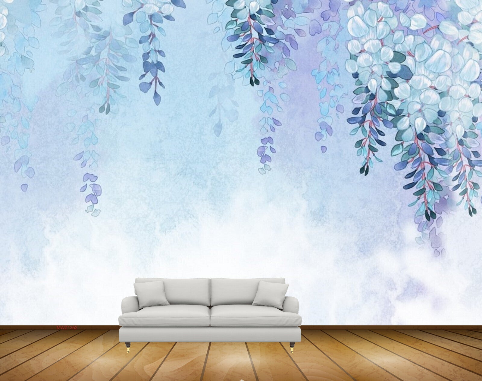 Avikalp MWZ1352 Blue White Leaves 3D HD Wallpaper