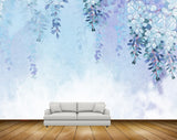 Avikalp MWZ1352 Blue White Leaves 3D HD Wallpaper