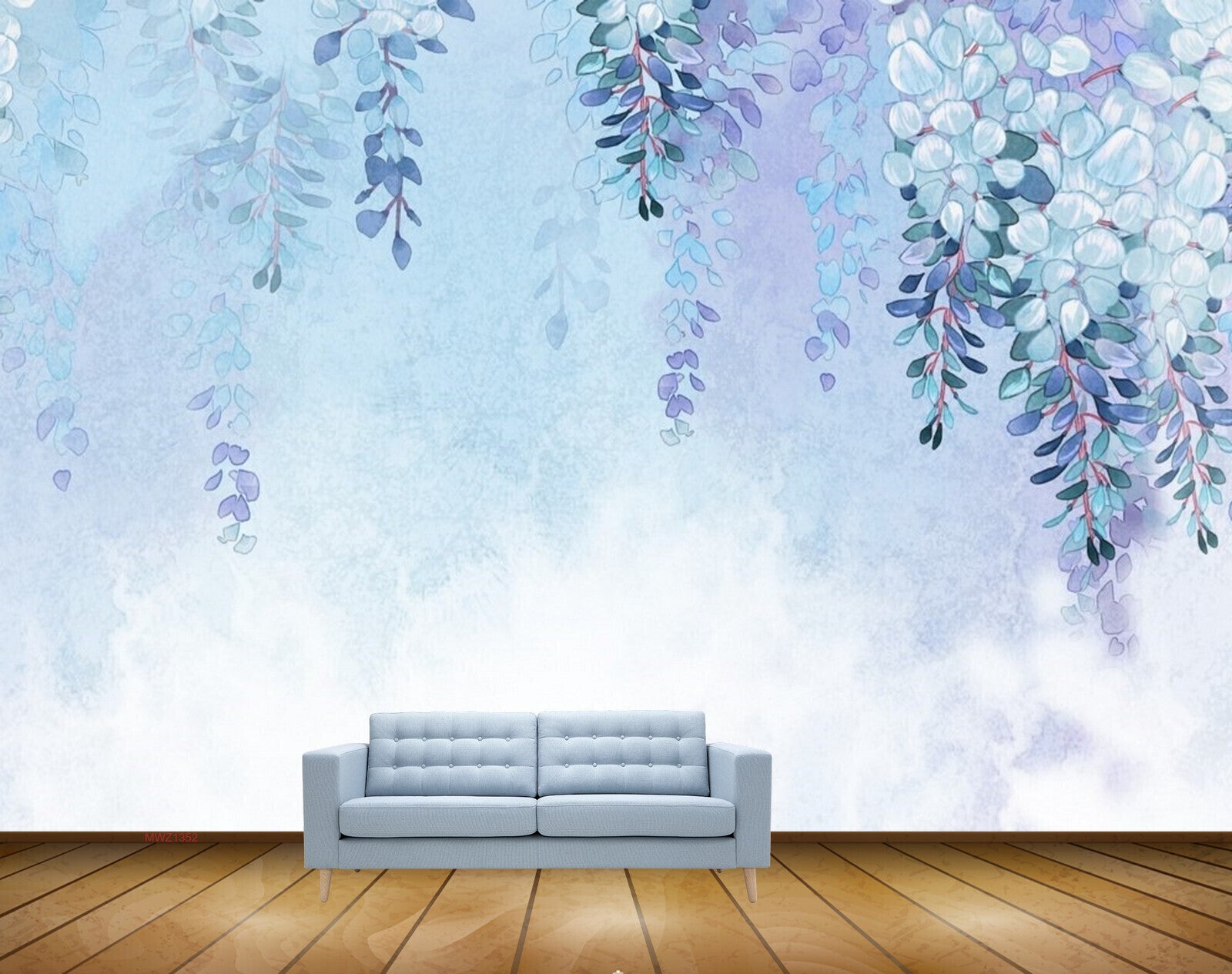 Avikalp MWZ1352 Blue White Leaves 3D HD Wallpaper