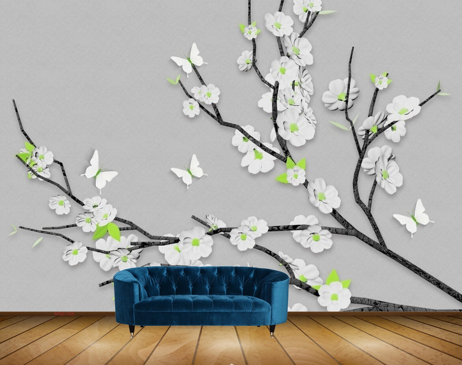 Avikalp MWZ1355 White Flowers Branches Butterflies HD Wallpaper