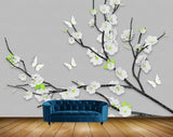 Avikalp MWZ1355 White Flowers Branches Butterflies HD Wallpaper