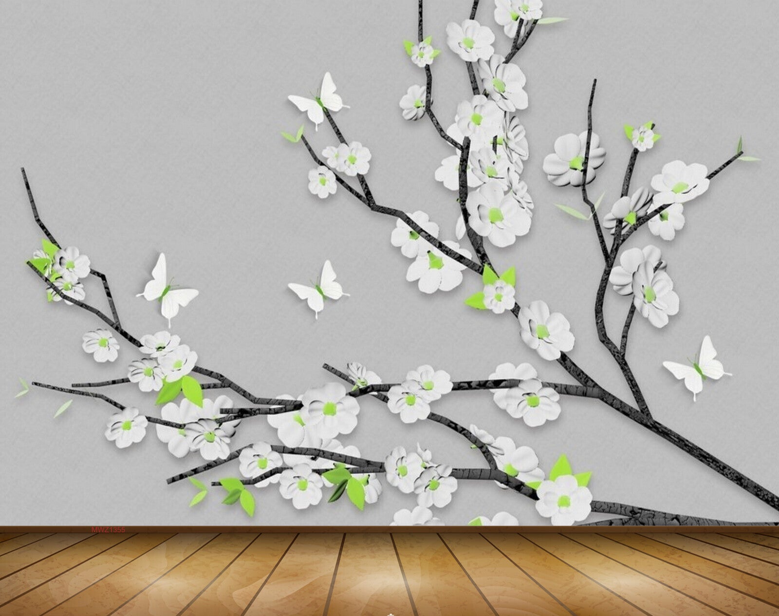 Avikalp MWZ1355 White Flowers Branches Butterflies 3D HD Wallpaper