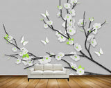 Avikalp MWZ1355 White Flowers Branches Butterflies 3D HD Wallpaper