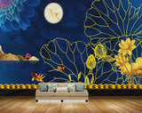 Avikalp MWZ1358 Yellow Flowers Fishes Moon 3D HD Wallpaper