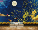 Avikalp MWZ1358 Yellow Flowers Fishes Moon 3D HD Wallpaper