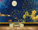 Avikalp MWZ1358 Yellow Flowers Fishes Moon 3D HD Wallpaper