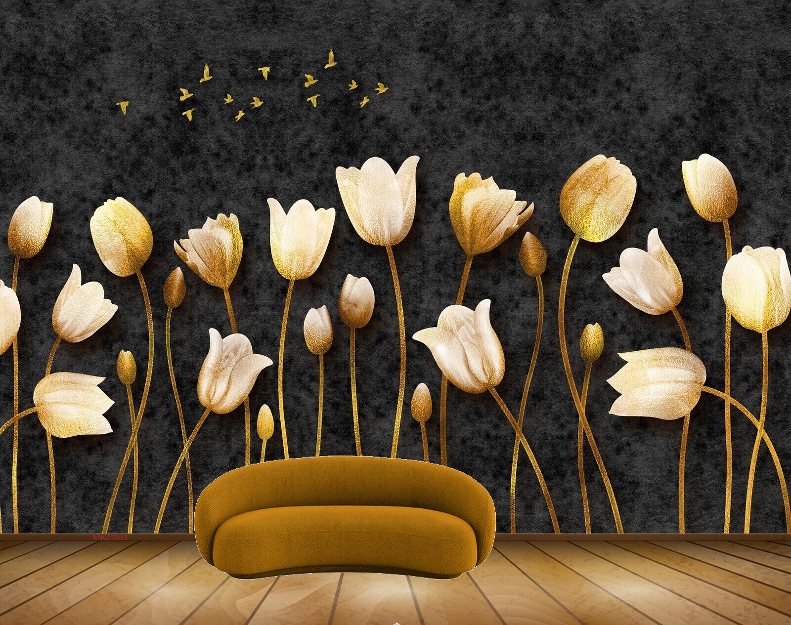 Avikalp MWZ1359 White Orange Flowers Butterflies 3D HD Wallpaper