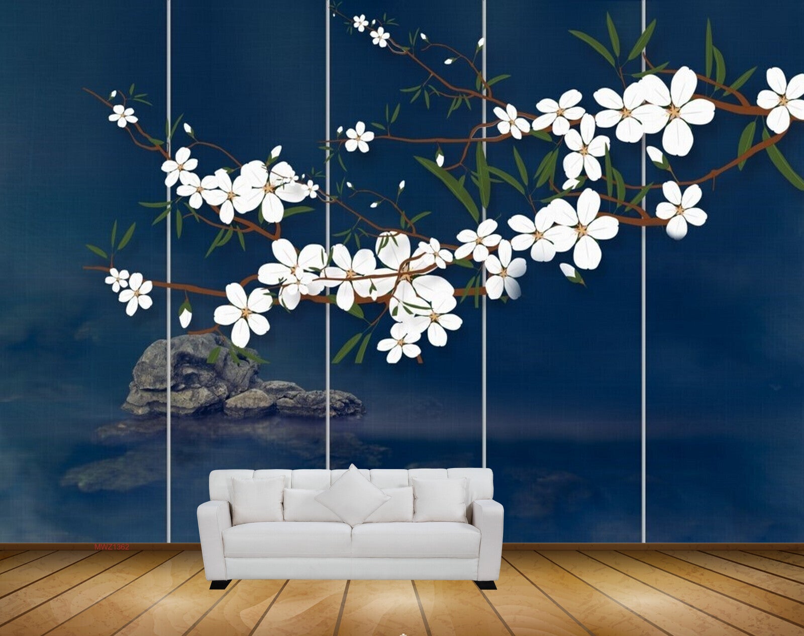 Avikalp MWZ1362 White Flowers Stones 3D HD Wallpaper
