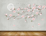 Avikalp MWZ1363 White Pink Flowers Moon Birds 3D HD Wallpaper