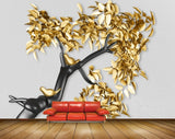 Avikalp MWZ1364Golden Leaves Birds Branches 3D HD Wallpaper
