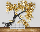 Avikalp MWZ1364Golden Leaves Birds Branches 3D HD Wallpaper