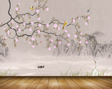 Avikalp MWZ1370 Pink Flowers Branches Birds Crane Boat Butterflies 3D HD Wallpaper