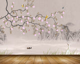 Avikalp MWZ1370 Pink Flowers Branches Birds Crane Boat Butterflies 3D HD Wallpaper