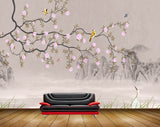 Avikalp MWZ1370 Pink Flowers Branches Birds Crane Boat Butterflies 3D HD Wallpaper