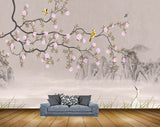 Avikalp MWZ1370 Pink Flowers Branches Birds Crane Boat Butterflies 3D HD Wallpaper