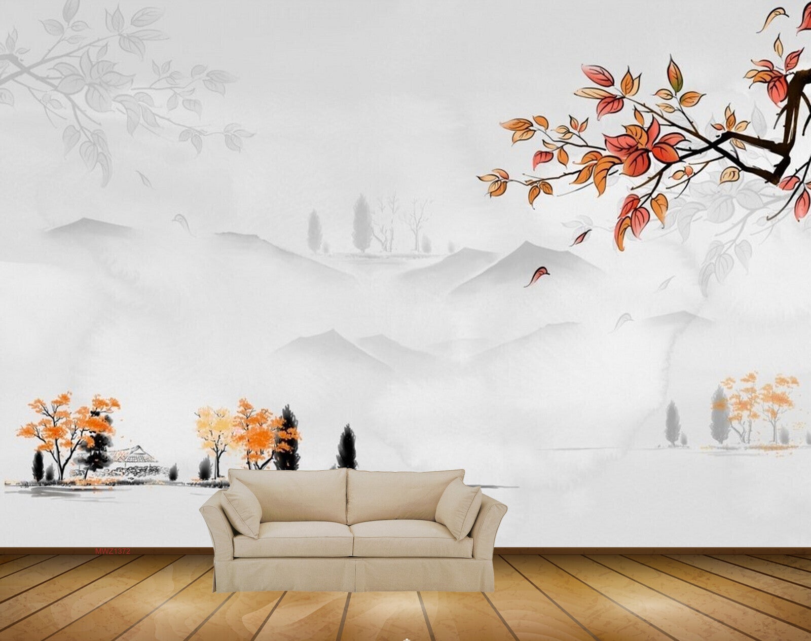 Avikalp MWZ1372 Orange Flowers Branches Trees 3D HD Wallpaper