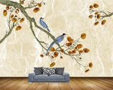 Avikalp MWZ1374 Orange Branches Birds 3D HD Wallpaper