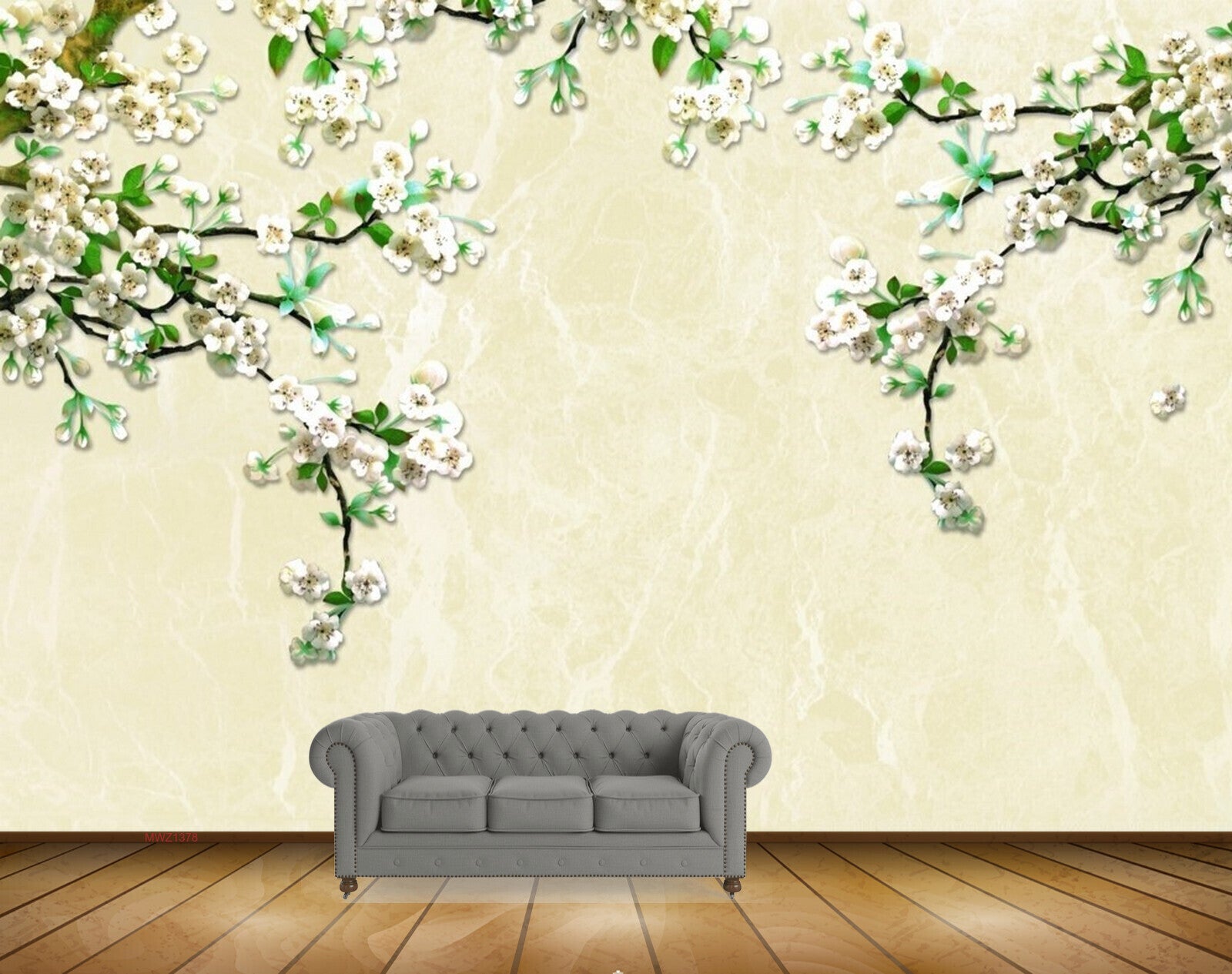 Avikalp MWZ1378 White Flowers Branches 3D HD Wallpaper