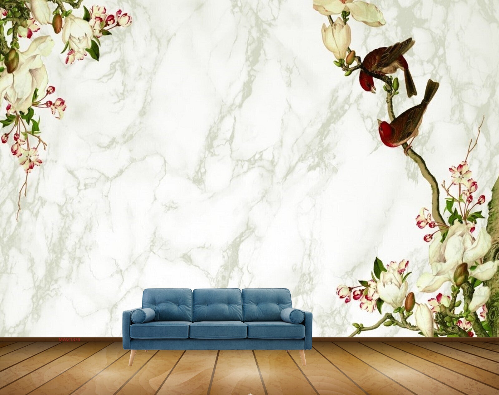 Avikalp MWZ1379 White Pink Flowers Birds 3D HD Wallpaper