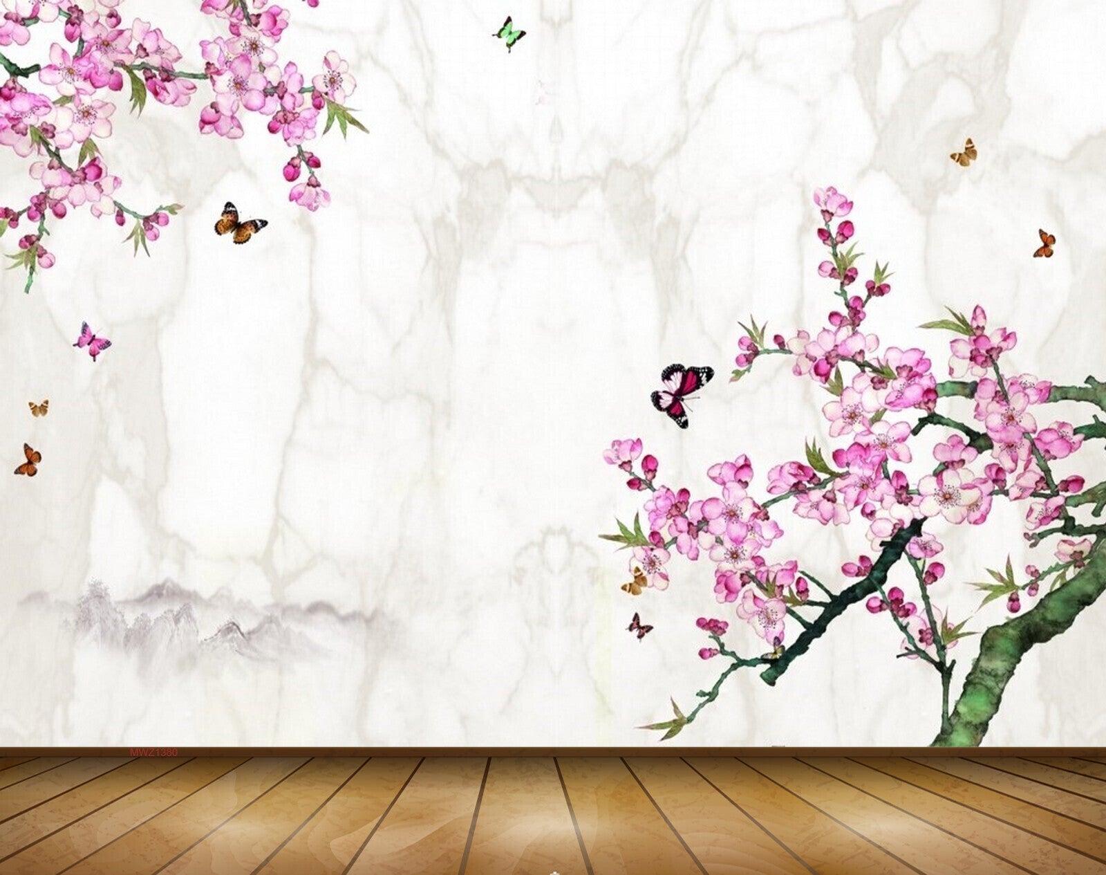 Avikalp MWZ1380 Pink Flowers Butterflies 3D HD Wallpaper