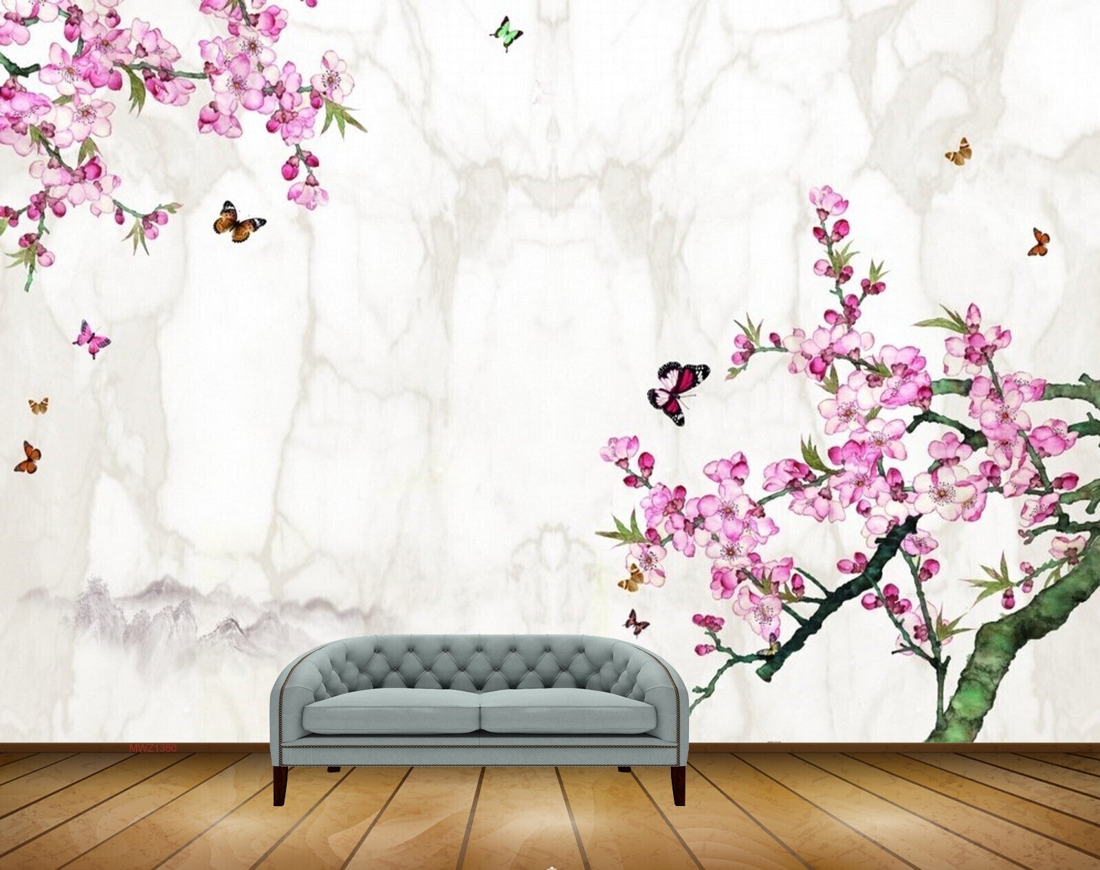 Avikalp MWZ1380 Pink Flowers Butterflies 3D HD Wallpaper