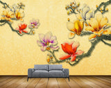 Avikalp MWZ1381 Orange Pink Red Flowers Branches 3D HD Wallpaper