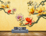 Avikalp MWZ1381 Orange Pink Red Flowers Branches 3D HD Wallpaper