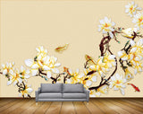 Avikalp MWZ1382 White Yellow Flowers Fishes Branches HD Wallpaper