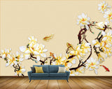 Avikalp MWZ1382 White Yellow Flowers Fishes Branches 3D HD Wallpaper